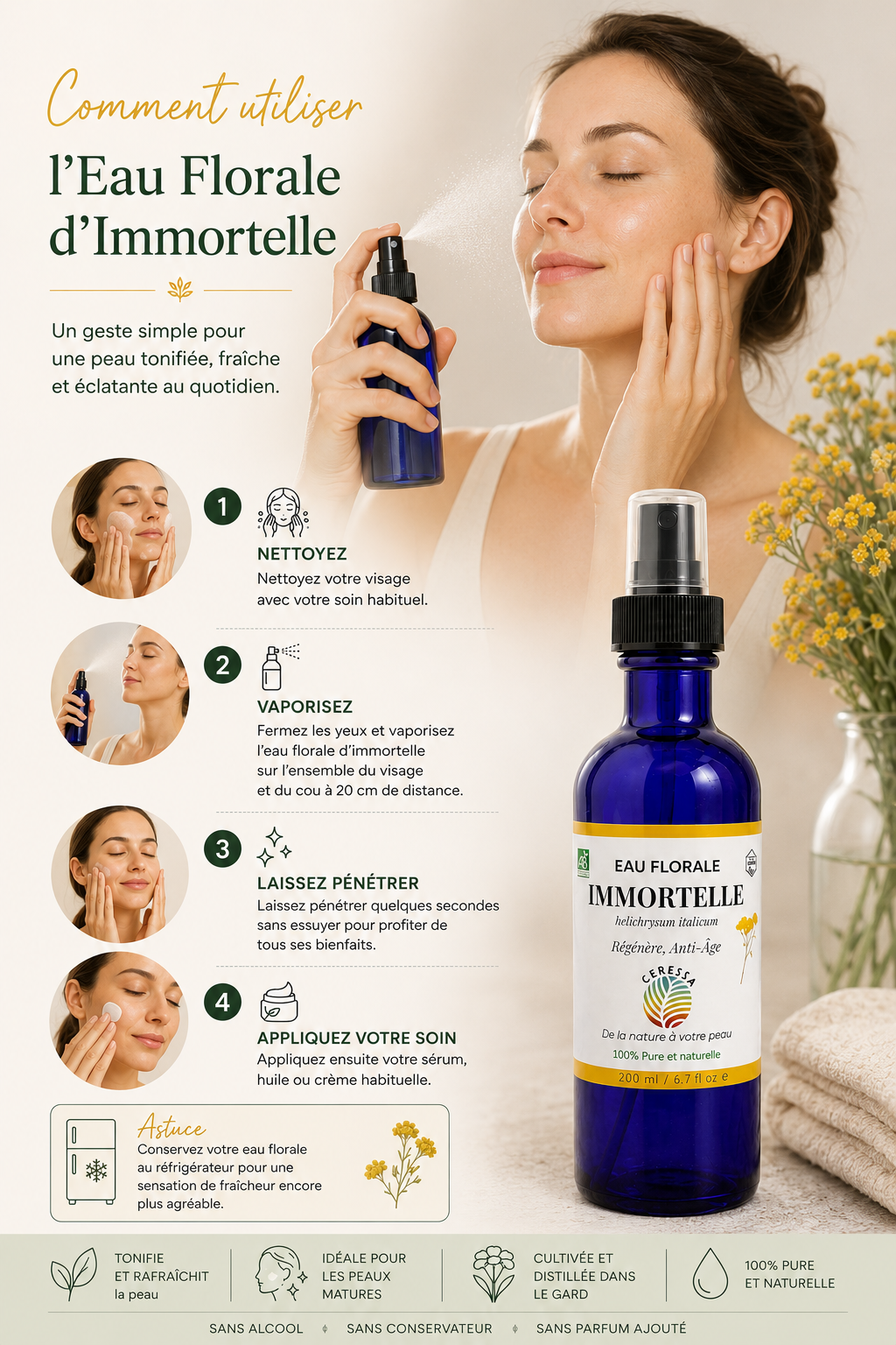 Eau Florale d'Immortelle Bio – Anti âge - 200ml