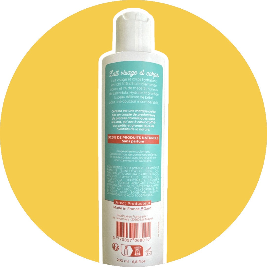 Lait hydratant corps & visage – Amande douce & Calendula _ 200ml